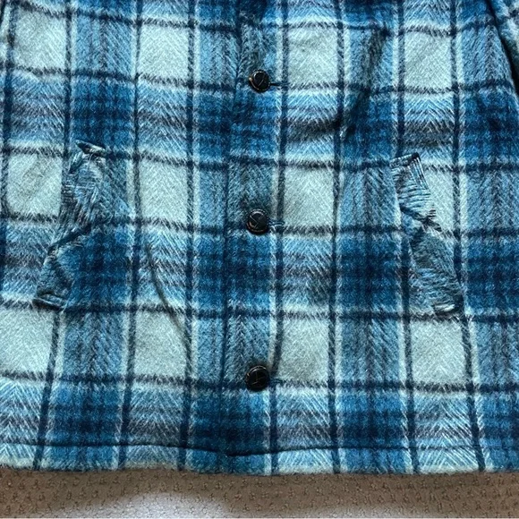 Vintage 60s Silton California Blue Plaid Mohair Bomber Jacket Fur 44 Western